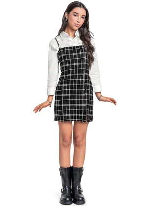 Gloss - Vestido Xadrez Juvenil Preto - GLOSS