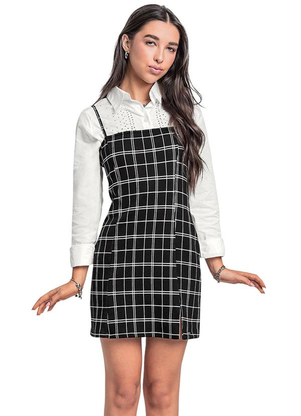 Gloss - Vestido Xadrez Juvenil Preto