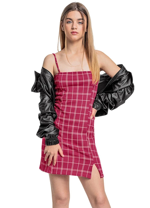 Gloss - Vestido Xadrez Juvenil Rosa