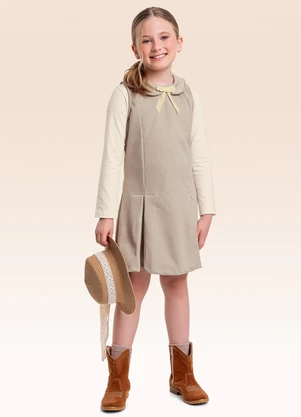 Fakini Kids - Conjunto Blusa Manga Longa e Vestido Bege - FAKINI KIDS