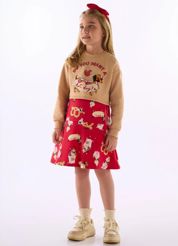 Quimby - Conjunto Hot Dog Blusão e Vestido Marrom 1