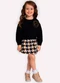 Milon - Conjunto Infantil Menina Estampa Off White - variação: Preto