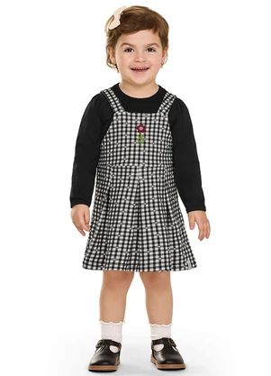 Elian - Conjunto Infantil Menina Xadrez Bordado Preto - ELIAN