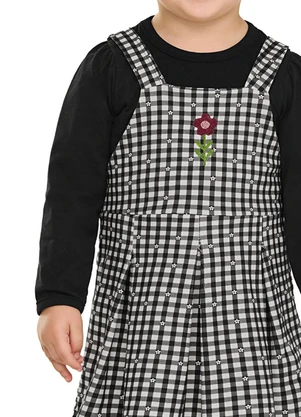 Elian - Conjunto Infantil Menina Xadrez Bordado Preto - ELIAN