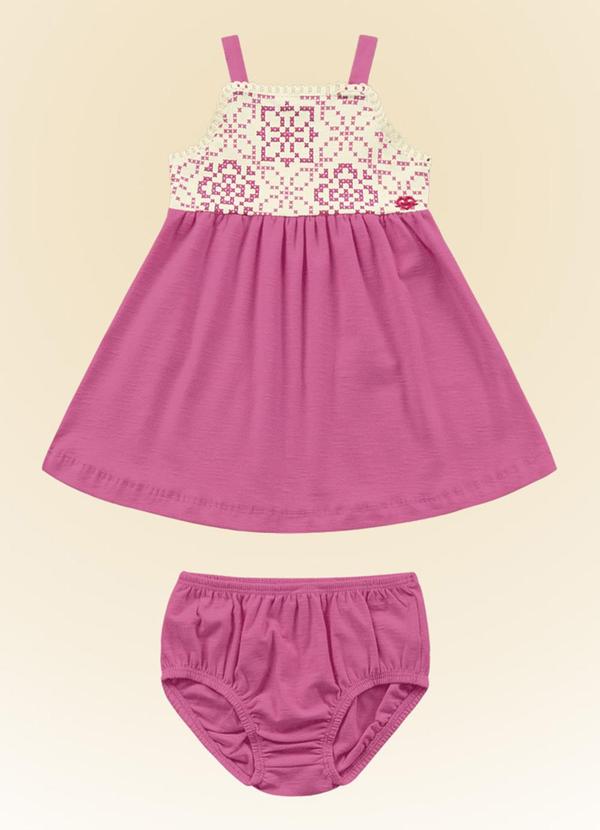 Fakini Kids - Conjunto Vestido/Cobre Fralda Rosa