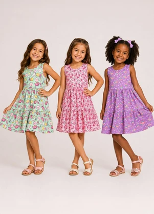 Rosa Azul - Kit 3 Vestidos Sortidos Menina Multicor - ROSA AZUL