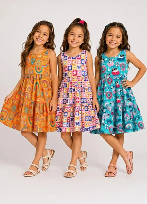 Rosa Azul - Kit 3 Vestidos Sortidos Menina Multicor - ROSA AZUL