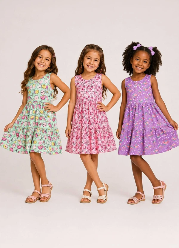 Rosa Azul - Kit 3 Vestidos Sortidos Menina Multicor