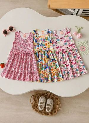 Rosa Azul - Kit 4 Vestidos Sortidos Menina Multicor - ROSA AZUL