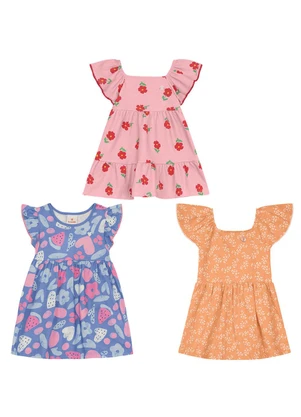 Brandili - Kit Infantil Menina com 3 Vestidos Sortidos - BRANDILI