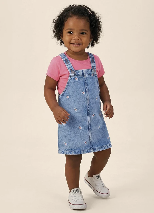 Malwee Kids - Salopete Jeans Bordada Azul Claro