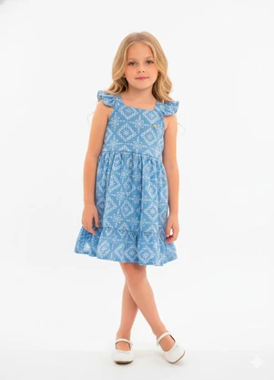 Amada - Vestido 3 Marias em Bordado Denin Azul Claro - AMADA