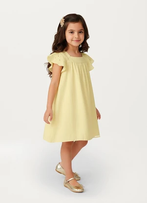 Carinhoso - Vestido Acetinado Texturizado com Amarelo - CARINHOSO