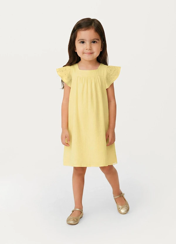 Carinhoso - Vestido Acetinado Texturizado com Amarelo