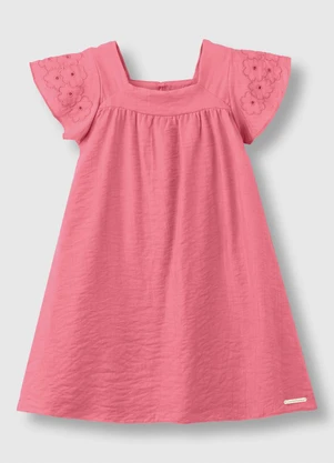 Carinhoso - Vestido Acetinado Texturizado com Bordado Rosa - CARINHOSO