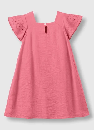 Carinhoso - Vestido Acetinado Texturizado com Bordado Rosa - CARINHOSO