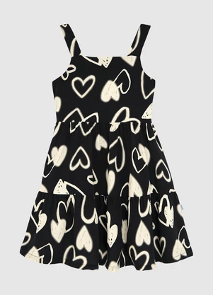Malwee Kids - Vestido Acinturado Corações Preto - MALWEE KIDS