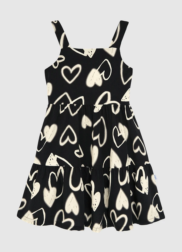 Malwee Kids - Vestido Acinturado Corações Preto