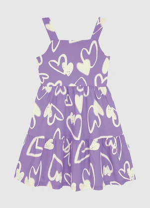 Malwee Kids - Vestido Acinturado Corações Roxo - MALWEE KIDS