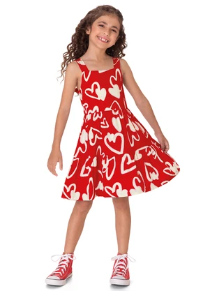 Malwee Kids - Vestido Acinturado Corações Vermelho - MALWEE KIDS