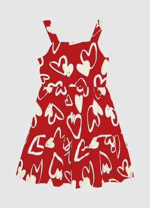 Malwee Kids - Vestido Acinturado Corações Vermelho - MALWEE KIDS