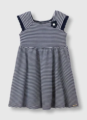 Carinhoso - Vestido Acinturado em Tricot Azul Marinho - CARINHOSO
