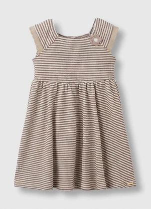 Carinhoso - Vestido Acinturado em Tricot Listrado Taupe - CARINHOSO