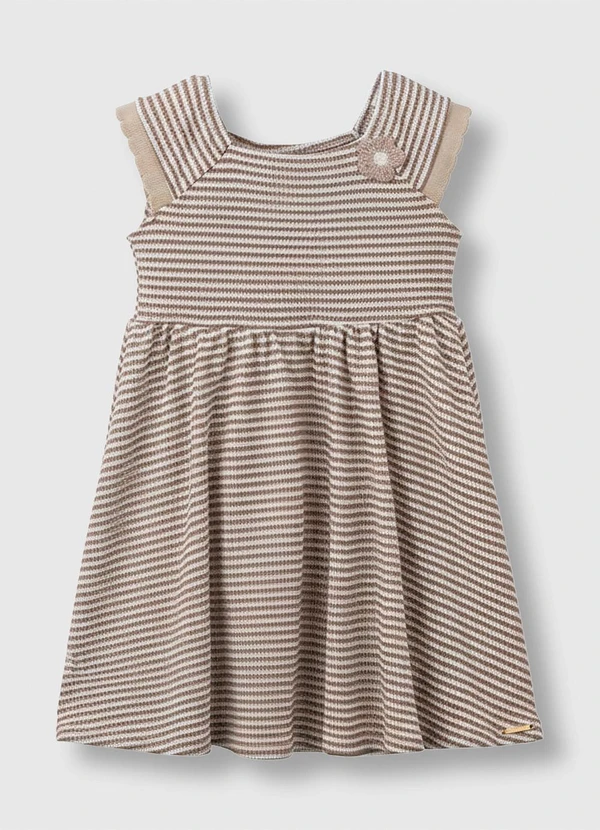 Carinhoso - Vestido Acinturado em Tricot Listrado Taupe