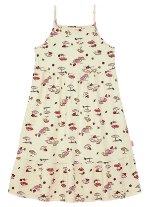 Duduka - Vestido  Alça com Babado Bege - DUDUKA