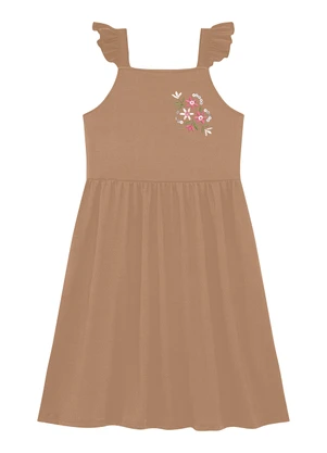 Duduka - Vestido  Alça com Bordado de  e Babado Marrom - DUDUKA