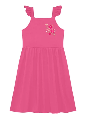 Duduka - Vestido  Alça com Bordado de  e Babado Rosa - DUDUKA