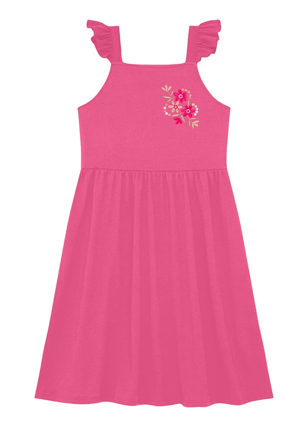 Duduka - Vestido Alça com Bordado de e Babado Rosa