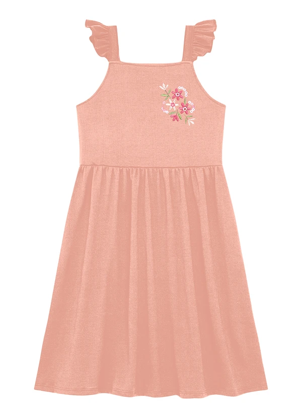 Duduka - Vestido Alça com Bordado de e Babado Rosa