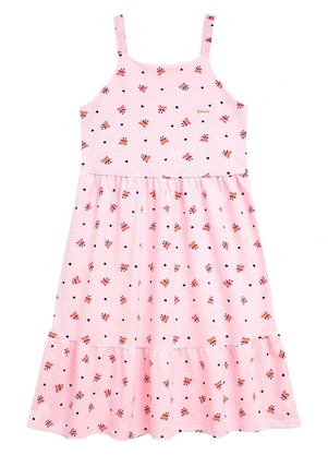 Duduka - Vestido  Alça com Elástico Estampa Libélula Rosa - DUDUKA