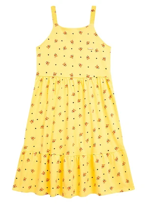 Duduka - Vestido  Alça Estampa Libélula Amarelo - DUDUKA