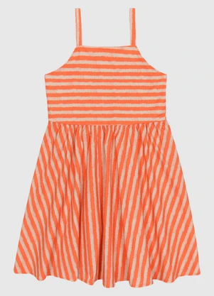 Carinhoso - Vestido Alça Fina em Tricoline Laranja - CARINHOSO
