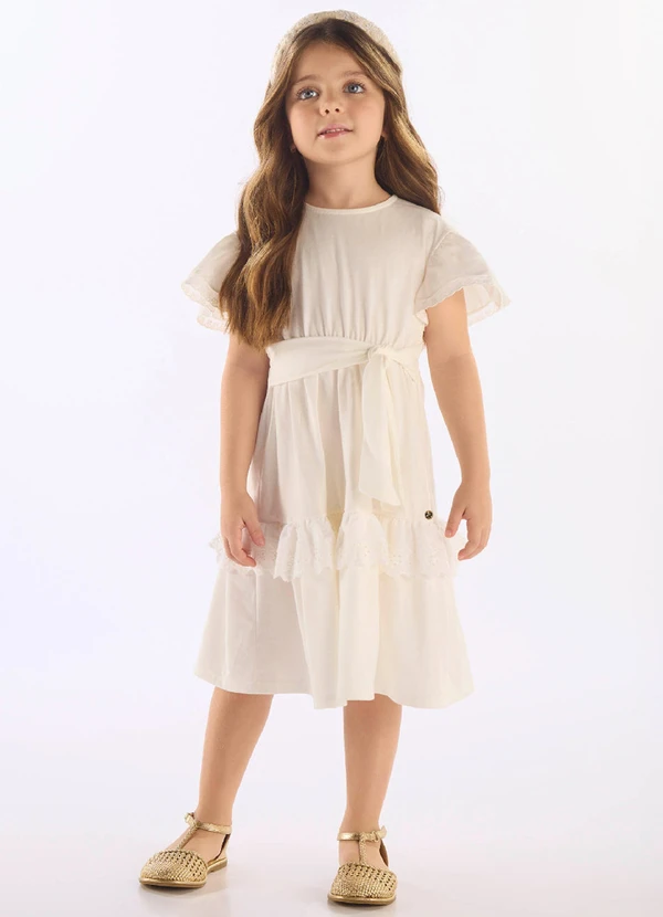 Up Baby - Vestido Algodão Detalhe Renda Branco
