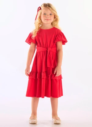 Up Baby - Vestido Algodão Detalhe Renda Vermelho - UP BABY