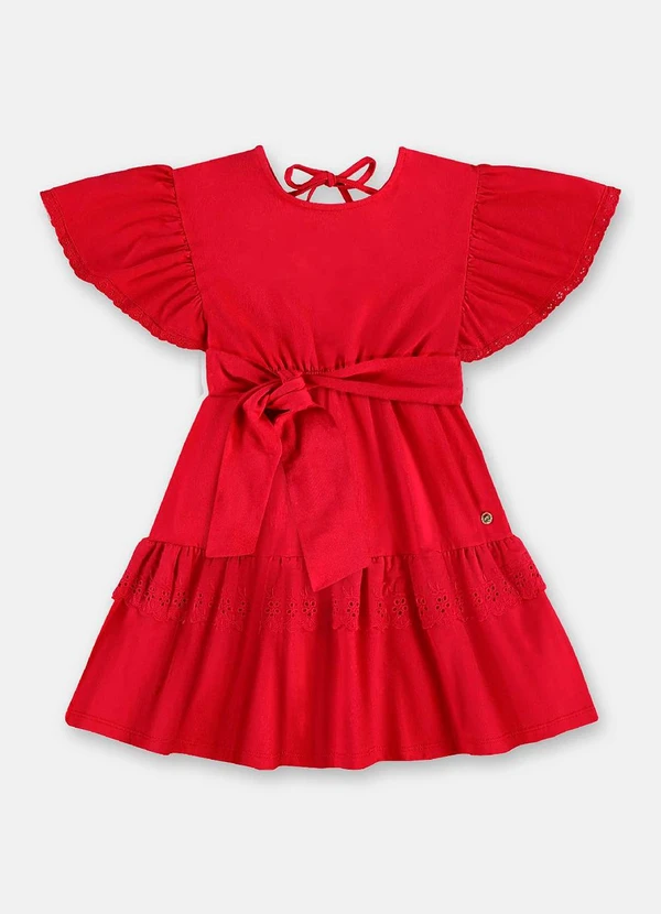 Up Baby - Vestido Algodão Detalhe Renda Vermelho 2
