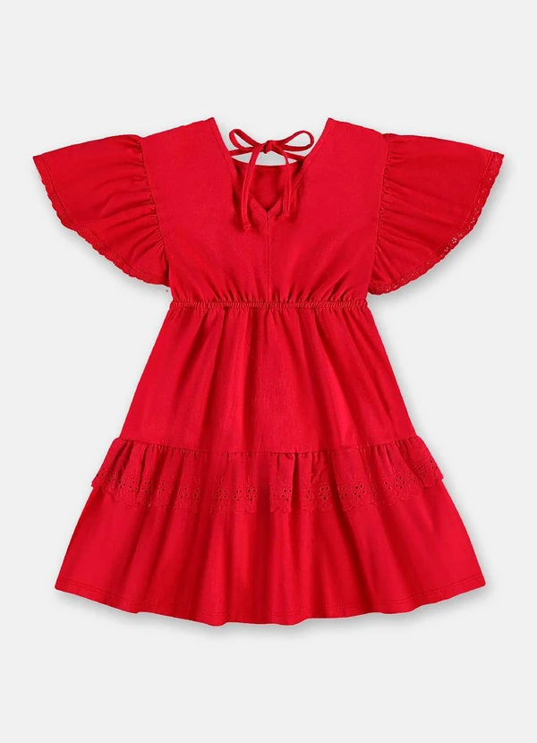 Up Baby - Vestido Algodão Detalhe Renda Vermelho 3