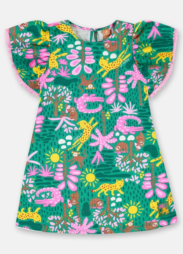 Up Baby - Vestido Algodão Manga Evasê Verde 2