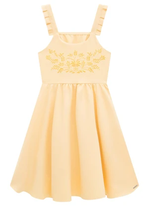 Carinhoso - Vestido Amarelo Claro Godê com Bordado - CARINHOSO