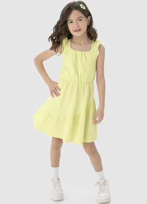 Malwee Kids - Vestido Amarelo Claro Godê em Malha Texturizada - MALWEE KIDS