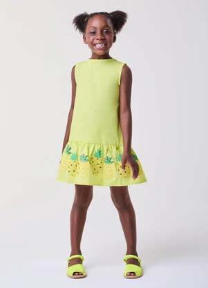 Bimbi - Vestido Amarelo com Abacaxis Amarelo - BIMBI