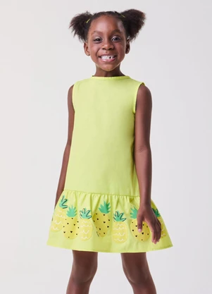 Bimbi - Vestido Amarelo com Abacaxis Amarelo - BIMBI