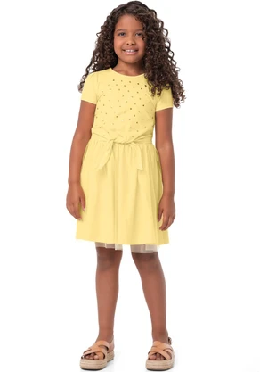 Carinhoso - Vestido Amarelo com Tule e Lantejoulas Menina - CARINHOSO