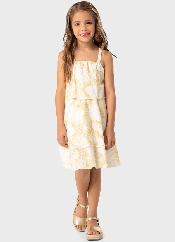 Carinhoso - Vestido Amarelo Curto Geométrico Metalizado