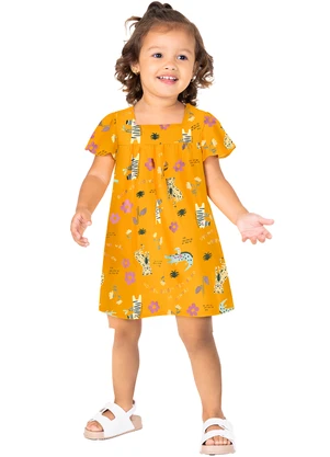 Malwee Kids - Vestido Amarelo Escuro Evasê Safari - MALWEE KIDS