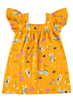 Malwee Kids - Vestido Amarelo Escuro Evasê Safari - MALWEE KIDS
