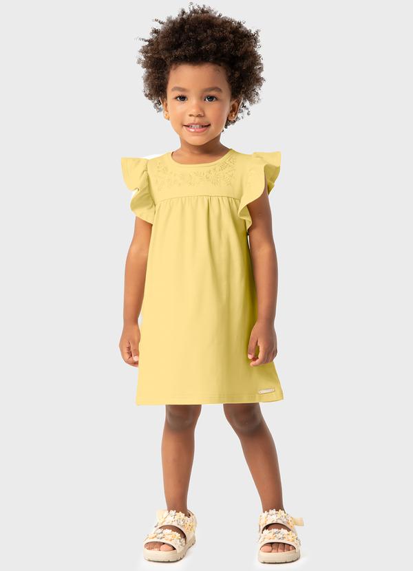 Carinhoso - Vestido Amarelo Evasê com Bordado